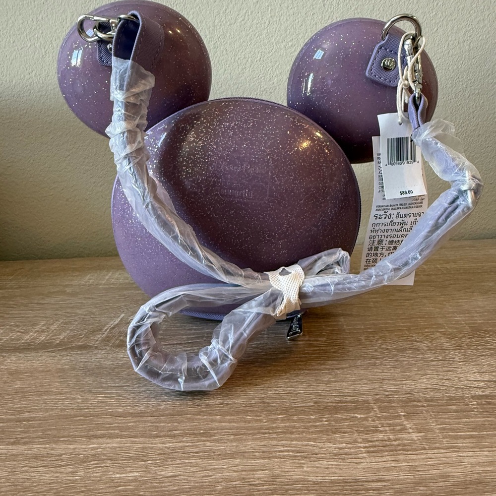 NWT Loungefly Purple Glitter Mickey Mouse Head Crossbody bag - Picture 2 of 5